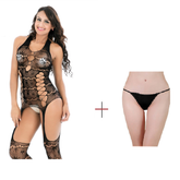 ItspleaZure Women's Fishnet Halter Open Back Mesh Body Stocking & Free Thong (Freesize_Q2MBS052_ARBT) for  at itspleaZure